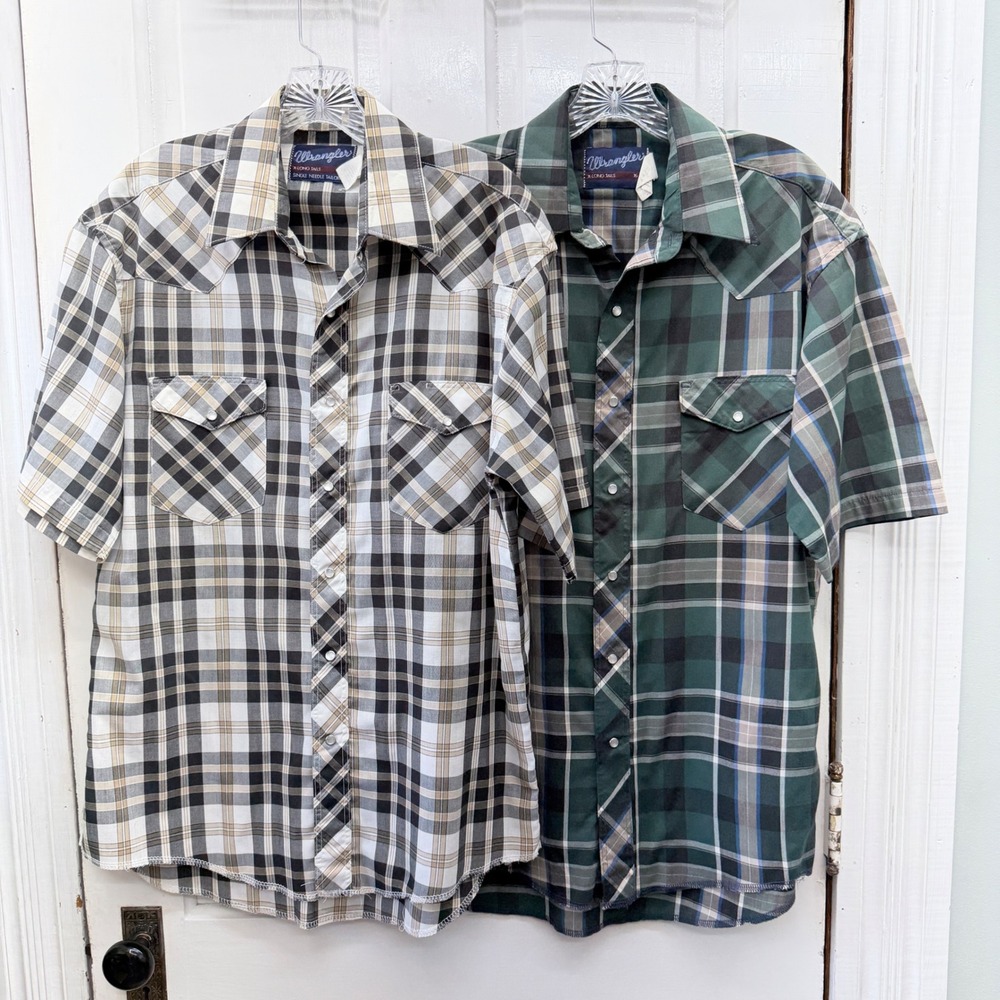 Wrangler Western Mens 16 Large X-Long‎ Tails Pearl Snap Shirt Bundle of 2